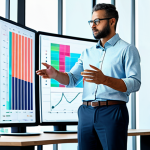 A professional data scientist in a modest business shirt and trousers, standing confidently in a bright, futuristic office. They are interacting with a holographic display showing complex, vibrant data visualizations and charts, symbolizing advanced AI-driven analytics and accelerated decision-making. Fully clothed, appropriate attire, safe for work, appropriate content, perfect anatomy, correct proportions, natural pose, well-formed hands, proper finger count, natural body proportions, professional photography, high quality, family-friendly.