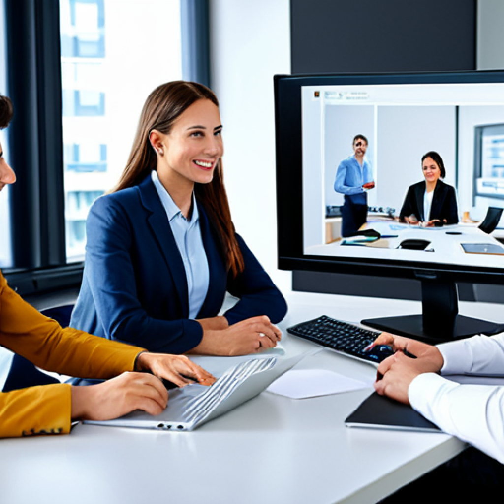 Virtual Team Collaboration**

"A diverse team of professionals collaborating virtually during a video conference call, showcasing teamwork, fully clothed in professional attire, modern office background, safe for work, appropriate content, well-lit, high resolution, perfect anatomy, natural pose, modest."

**