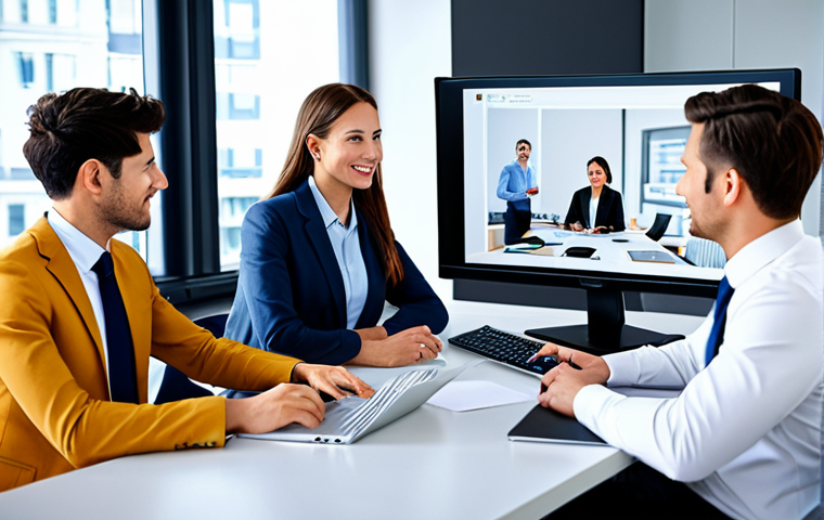 Virtual Team Collaboration**
"A diverse team of professionals collaborating virtually during a video conference call, showcasing teamwork, fully clothed in professional attire, modern office background, safe for work, appropriate content, well-lit, high resolution, perfect anatomy, natural pose, modest."
**
