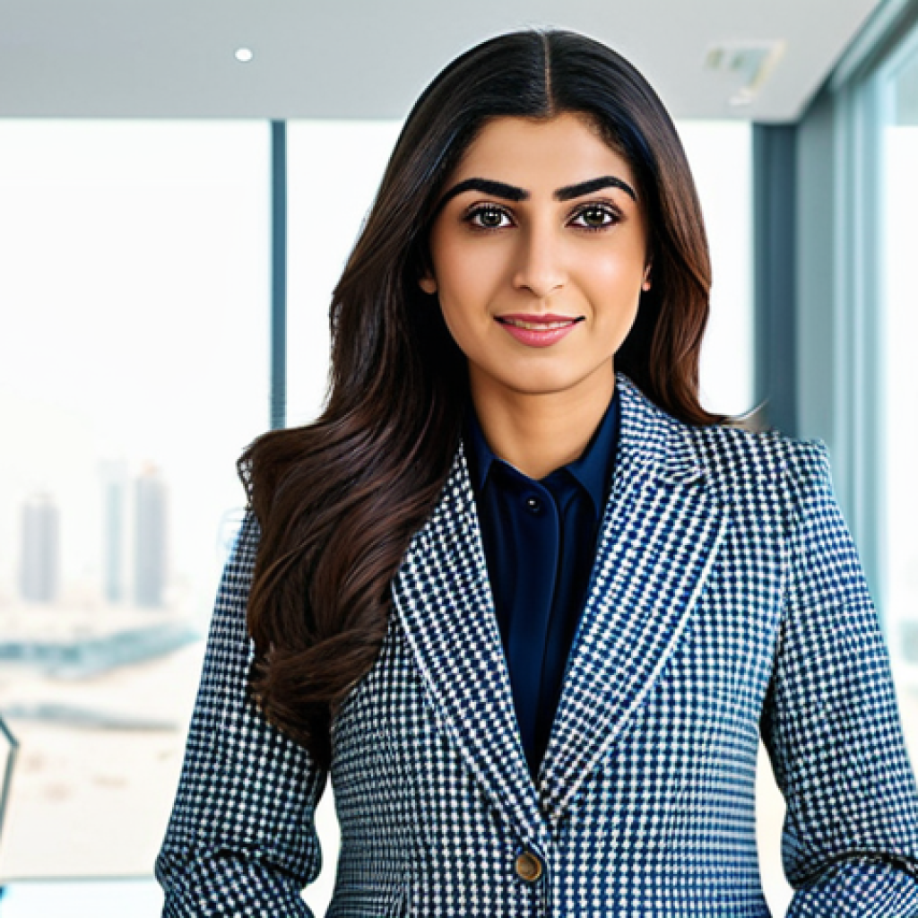 셀프 매니지드 팀과 고객 피드백 활용하기 - Empowered Businesswoman**
"A confident Arab businesswoman in a modern, brightly lit office in Dubai...