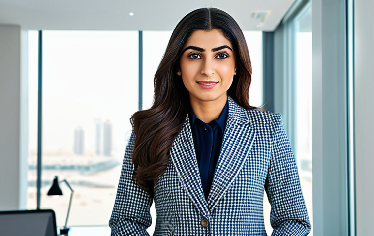 셀프 매니지드 팀과 고객 피드백 활용하기 - Empowered Businesswoman**
"A confident Arab businesswoman in a modern, brightly lit office in Dubai...
