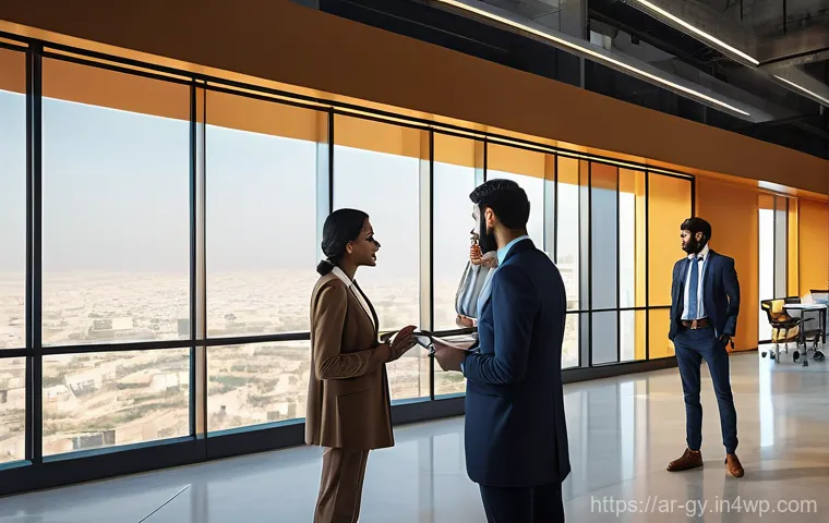 셀프 매니지드 팀의 업무 관리 시스템 구축 - **Image Prompt 1: Empowered Diverse Team in Modern Arab-Inspired Workspace**
A high-resolution, ...